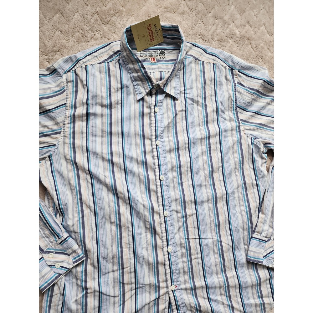 Guess Jeans Mens XXL Striped Long Sleeve Button Up Shirt Blue White